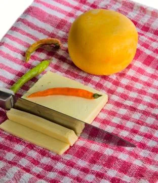 Various types of cheese composition  with   knife and pepper Stock Photos