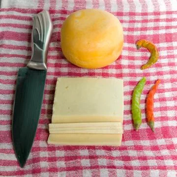 Various types of cheese composition  with   knife and pepper Stock Photos