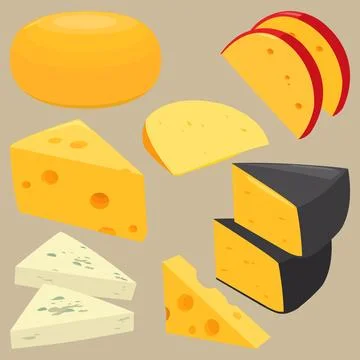 Various types of cheese sliced in pieces. Vector illustration Stock Illustration