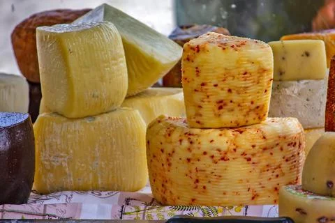 Various types of cheese on the table Stock Photos