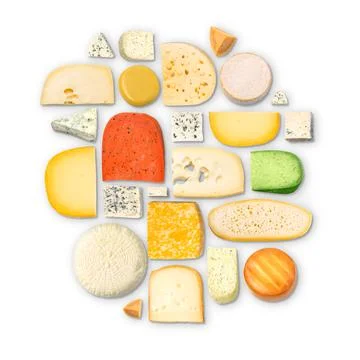 Various types of cheese on a white Stock Photos