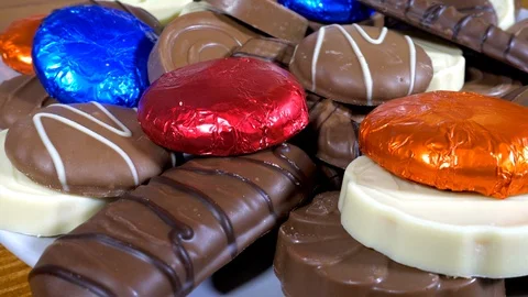 Various types of chocolate biscuit on a plate. Stock Footage 122063284