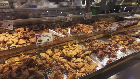 Various types of different flavour Japanese karaage Stockbeeldmateriaal 284704644
