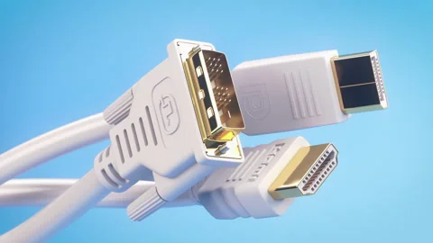 Various types of digital video cables plugs and display connectors. Stock Footage 296401443