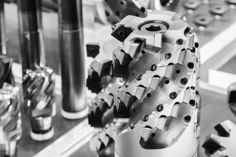 Various types drill bits milling cutter. display organized and bits arranged  写真素材