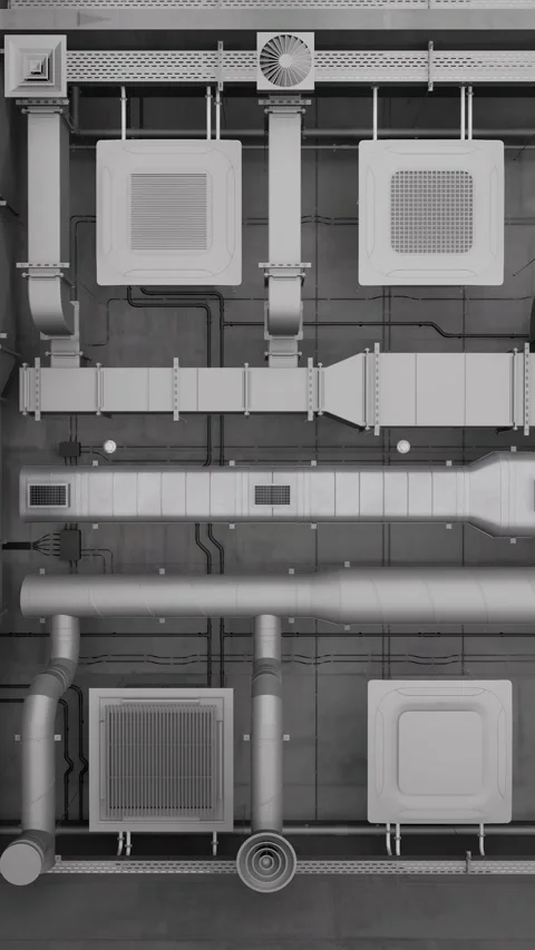 Various types of electrical and ventilation systems on the ceiling. 3D rendering Stock Footage 296008550