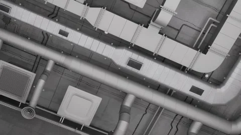Various types of electrical and ventilation systems on the ceiling. 3D rendering Stock Footage 296008561