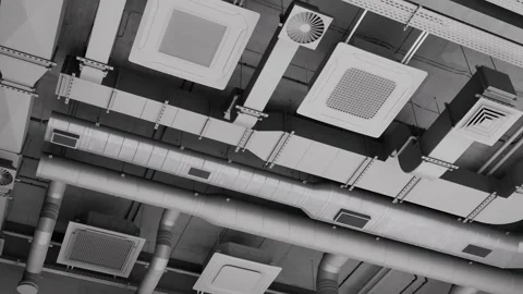 Various types of electrical and ventilation systems on the ceiling. 3D rendering Stock Footage 296008566