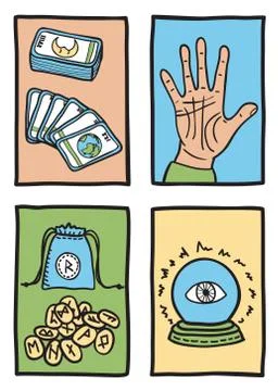 Various types of fortune telling Illustrazione stock