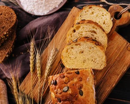 Various types of fresh baked bread Stock Photos