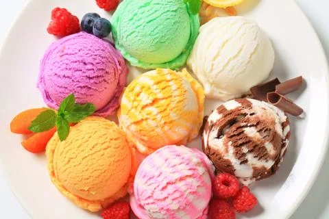 Various types of ice cream Stock Photos