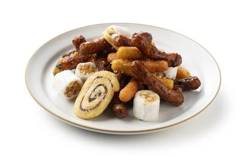 Various types of Karintou placed on a white background Stock Photos