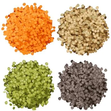 Various types of lentils piles set Stock Illustration