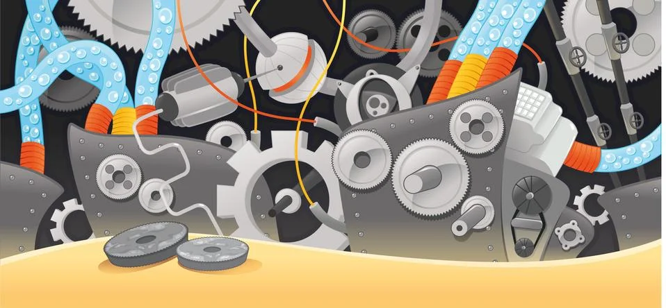 Various types of mechanisms. Stock Illustration