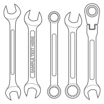 Various types outline wrench set Stock Illustration