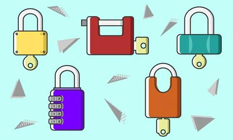 Various types of padlocks. Doodle 스톡 일러스트