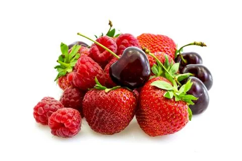 Various types of red fruit fresh Stock Photos
