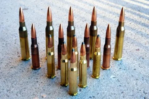 Various types of Rifle ammunition Stock Photos