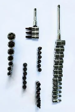 Various types of screwdrivers and bolt openers Foto stock