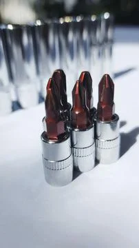 Various types of screwdrivers and bolt openers Stock Photos