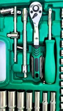 Various types of screwdrivers and bolt openers Foto stock