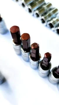 Various types of screwdrivers and bolt openers Foto stock