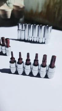 Various types of screwdrivers and bolt openers Stock Photos