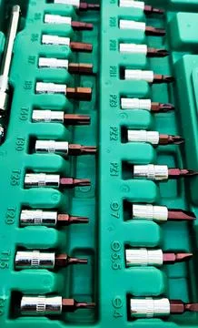 Various types of screwdrivers and bolt openers Stock Photos