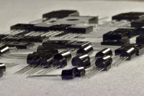 Various types of semiconductor triodes containing samples from low-power tran Stock Photos