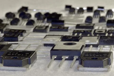 Various types of semiconductor triodes containing samples from low-power tran Stock Photos
