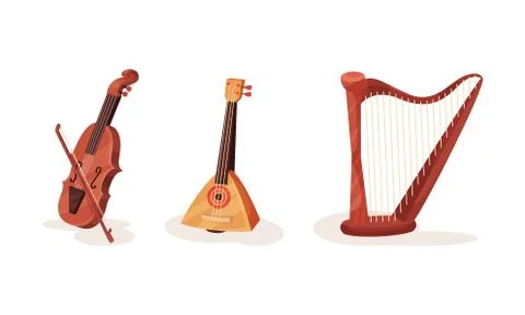 Various Types of Stringed National and Classical Musical Instruments Vector 스톡 일러스트