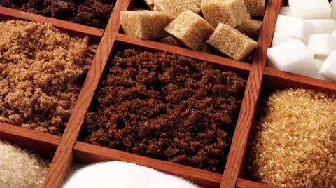 Various types of sugar in type case Stock Footage 8574208