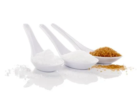 Various types of sugar on white background Stock Photos