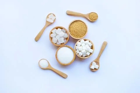 Various types of sugar on white background. Foto stock