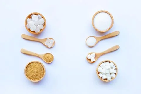 Various types of sugar on white Stock Photos