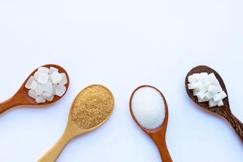 Various types of sugar on white. Foto stock