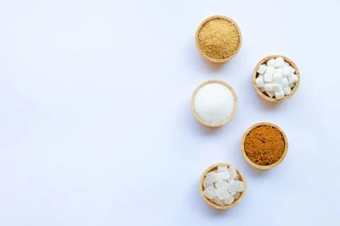 Various types of sugar on white. Stock Photos