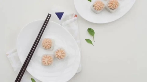 Various types of sushi are beautifully served in a rustic style. beautiful sushi Stock-Footage 147834490