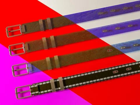 Various types of transparent belt. Realistic black leather belts set with met Stock Illustration