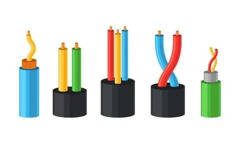 Various Types Of Wire Power Vector Illustration Set Ilustración de archivo