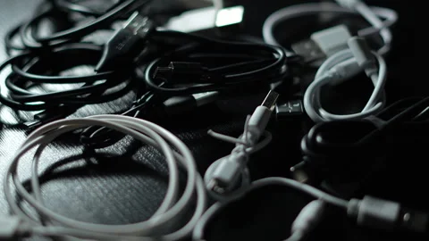 Various USB - TYPE-C cables and small connectors Stock Footage 320625965