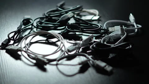 Various USB - TYPE-C cables and small connectors Stock Footage 320626051