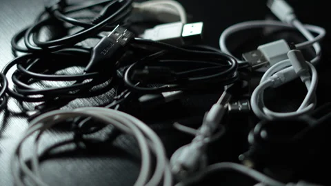 Various USB - TYPE-C cables and small connectors Stock Footage 320626056