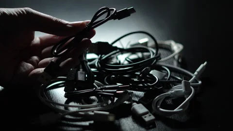 Various USB - TYPE-C cables and small connectors Stock Footage 320626172