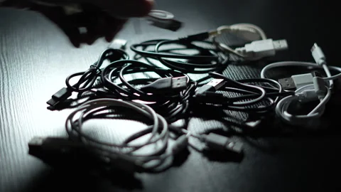 Various USB - TYPE-C cables and small connectors Stock Footage 320626173