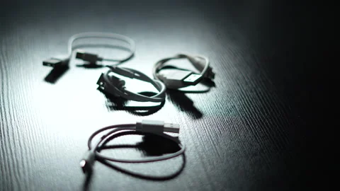 Various USB - TYPE-C cables and small connectors Stock Footage 320626745