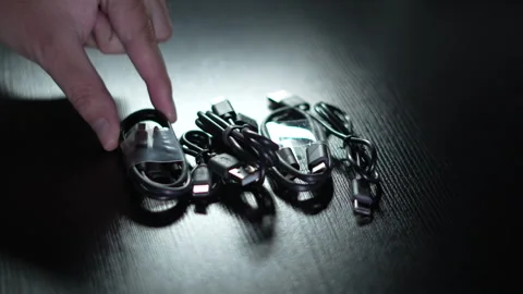 Various USB - TYPE-C cables and small connectors Stock Footage 320626873