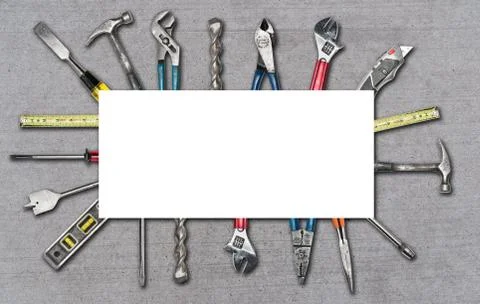 Various used tools on concrete background Stock Photos
