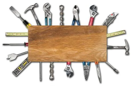 Various used tools on white background Stock Photos