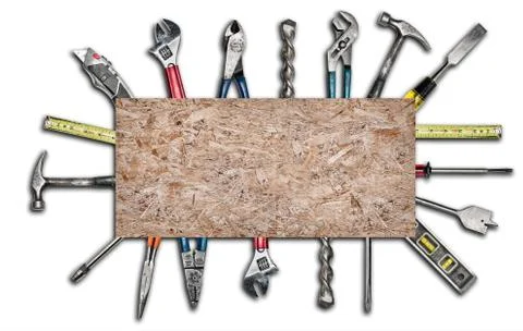 Various used tools on white background Stock Photos